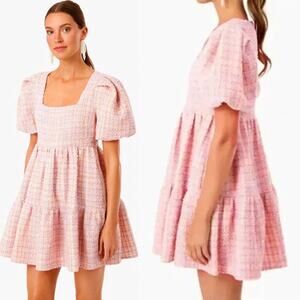 TUCKERNUCK X Hyacinth House Pink Tweed Nora Babydoll Mini Dress Size XXL